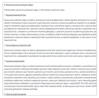 ÚRad Pre Reguláciu Hazardných Hier Data Privacy Policy Excerpt